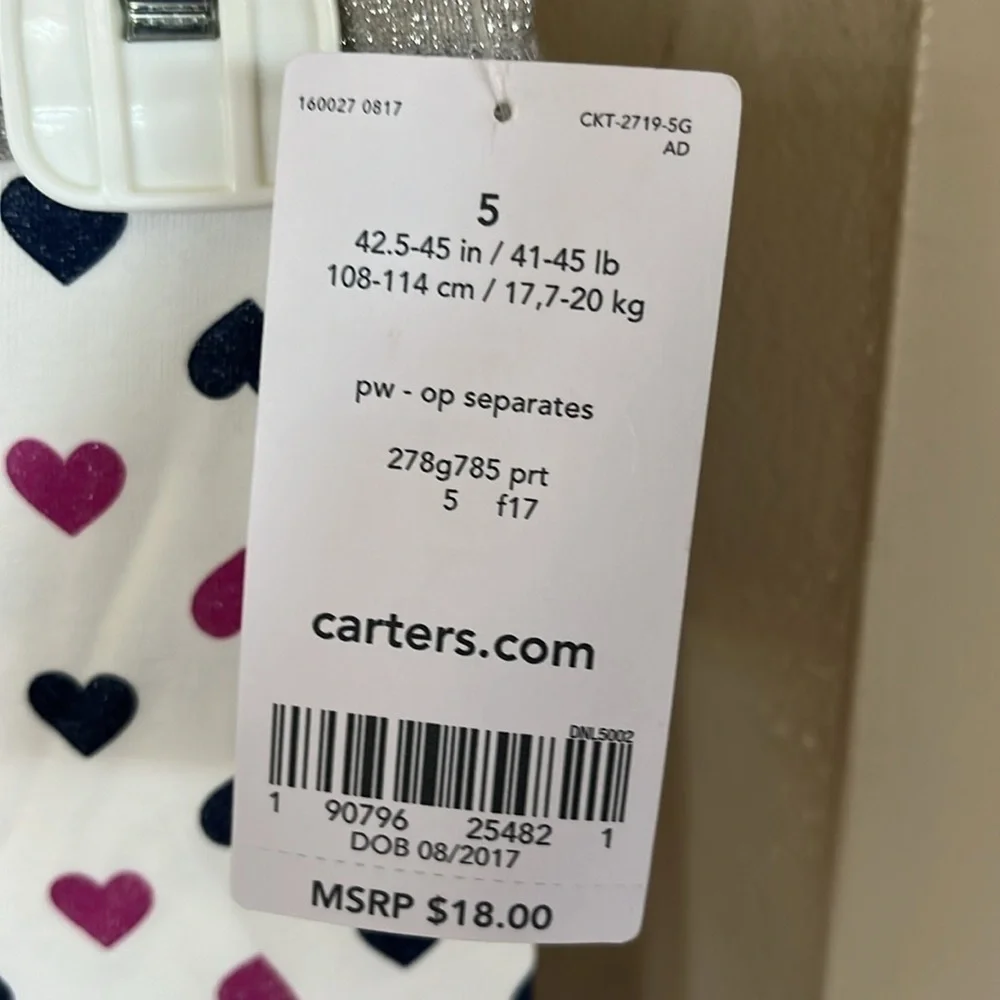 Brand New Carter’s Pink Flower Short Sleeve Top & Sparkly Glitter Heart Leggings